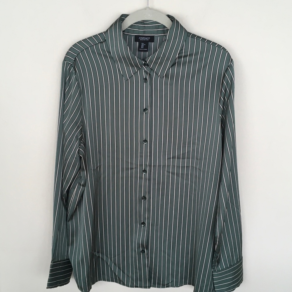 Jones New York Green and White Stripe Blouse